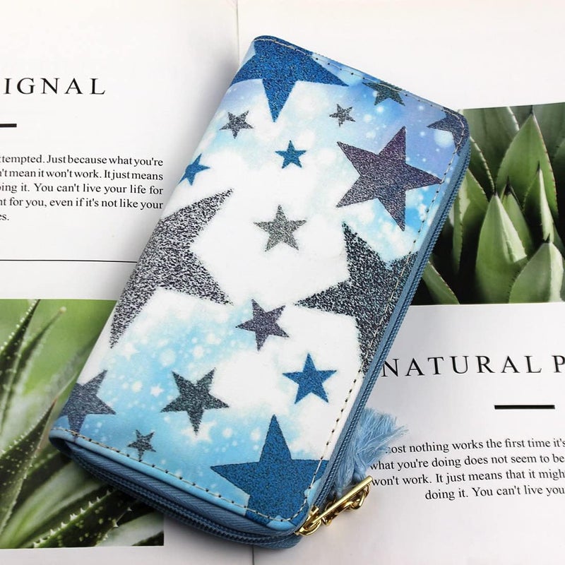 Timlee Cute Blue Star Zipper Wallet Long Clutch Bag PU Leather Purse,Women Wallet For Girls Christmas Gift(0316A) - Image 2